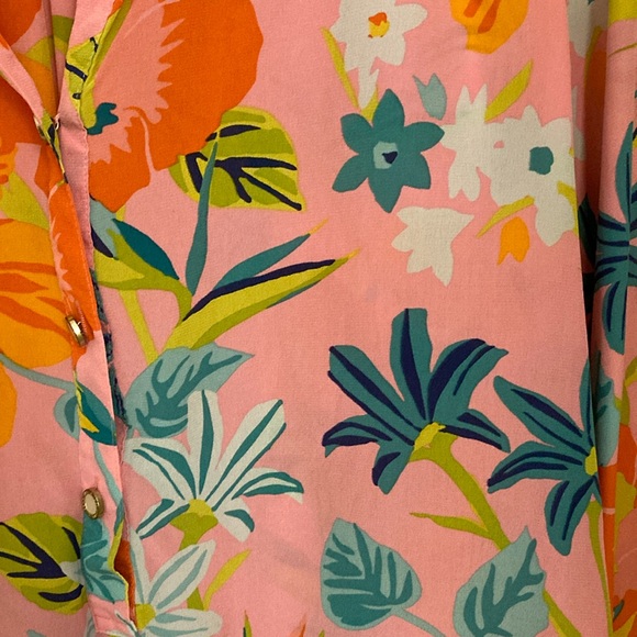 Silk Floral Pink and Orange Women's Top - Picture 9 of 16